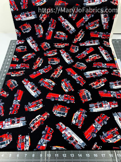 Fire Truck Fabric C7733 Black Fire and Rescue - Mary Jo Fabrics