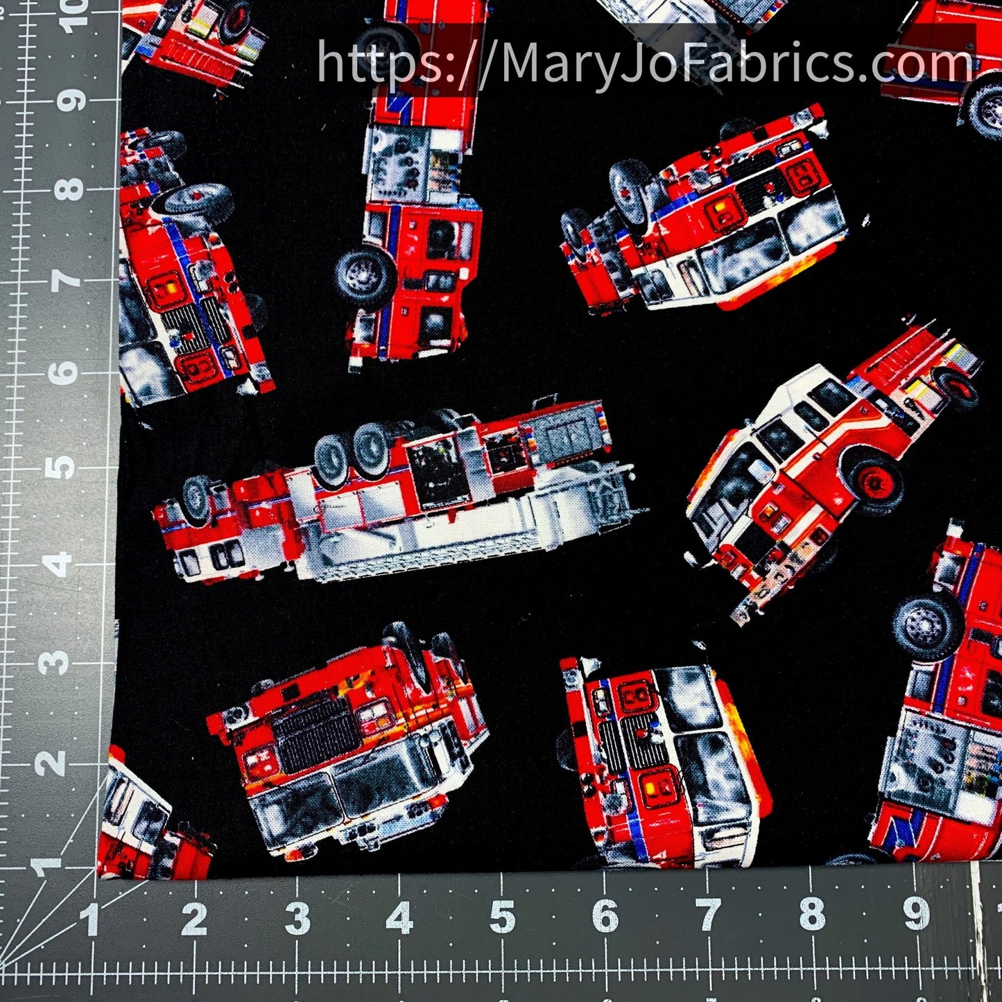 Fire Truck Fabric C7733 Black Fire and Rescue - Mary Jo Fabrics