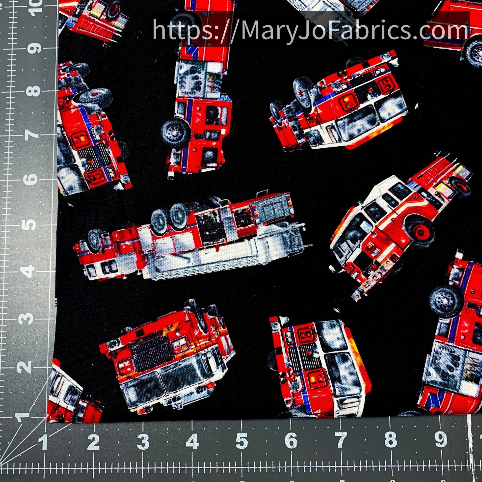 Fire Truck Fabric C7733 Black Fire and Rescue - Mary Jo Fabrics