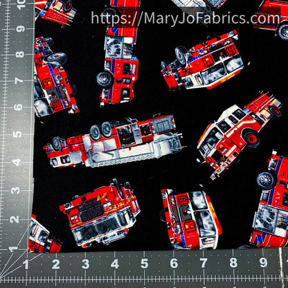Fire Truck Fabric C7733 Black Fire and Rescue - Mary Jo Fabrics