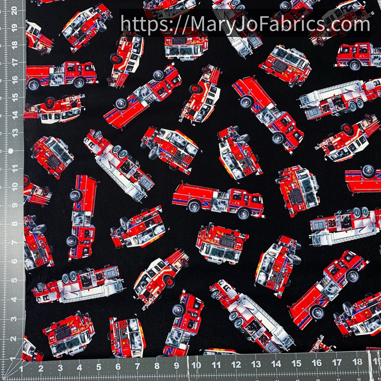 Fire Truck Fabric C7733 Black Fire and Rescue - Mary Jo Fabrics