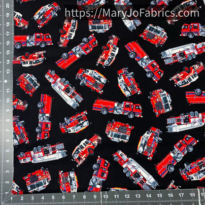 Fire Truck Fabric C7733 Black Fire and Rescue - Mary Jo Fabrics