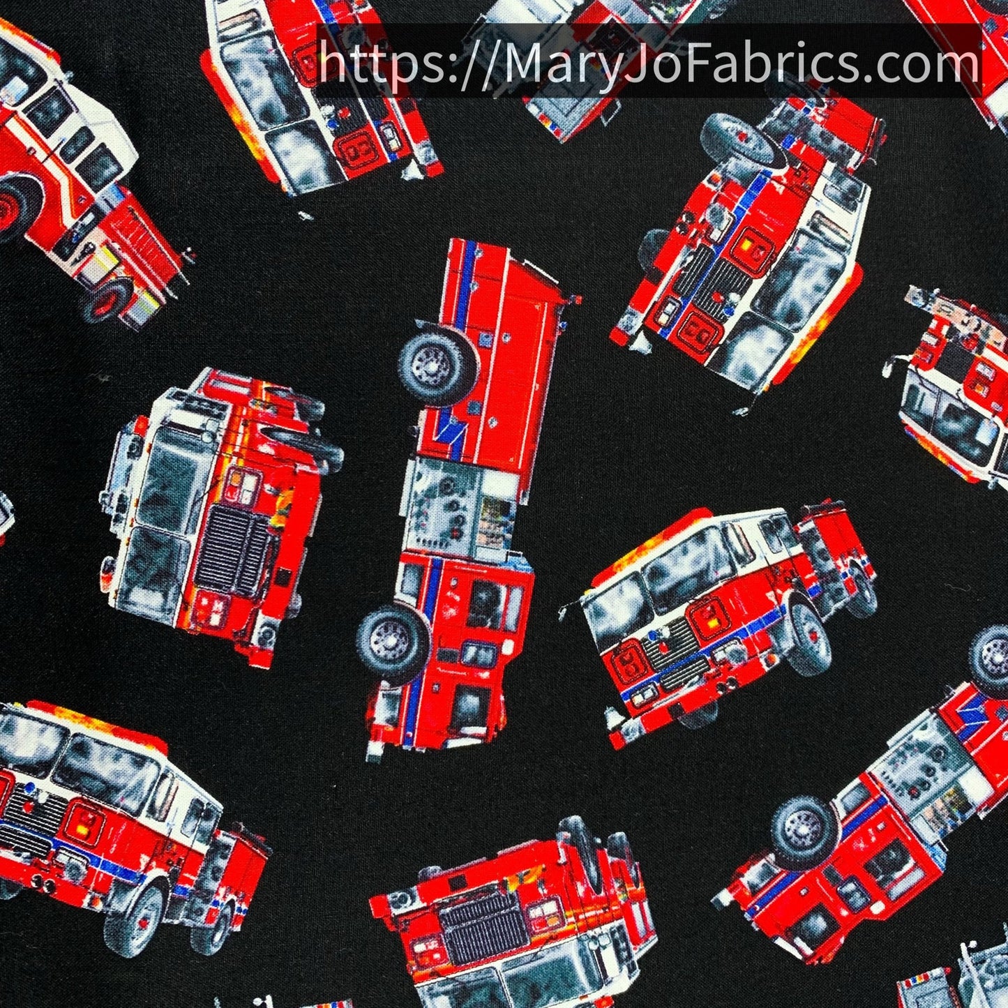 Fire Truck Fabric C7733 Black Fire and Rescue - Mary Jo Fabrics