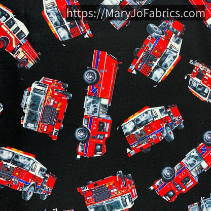 Fire Truck Fabric C7733 Black Fire and Rescue - Mary Jo Fabrics