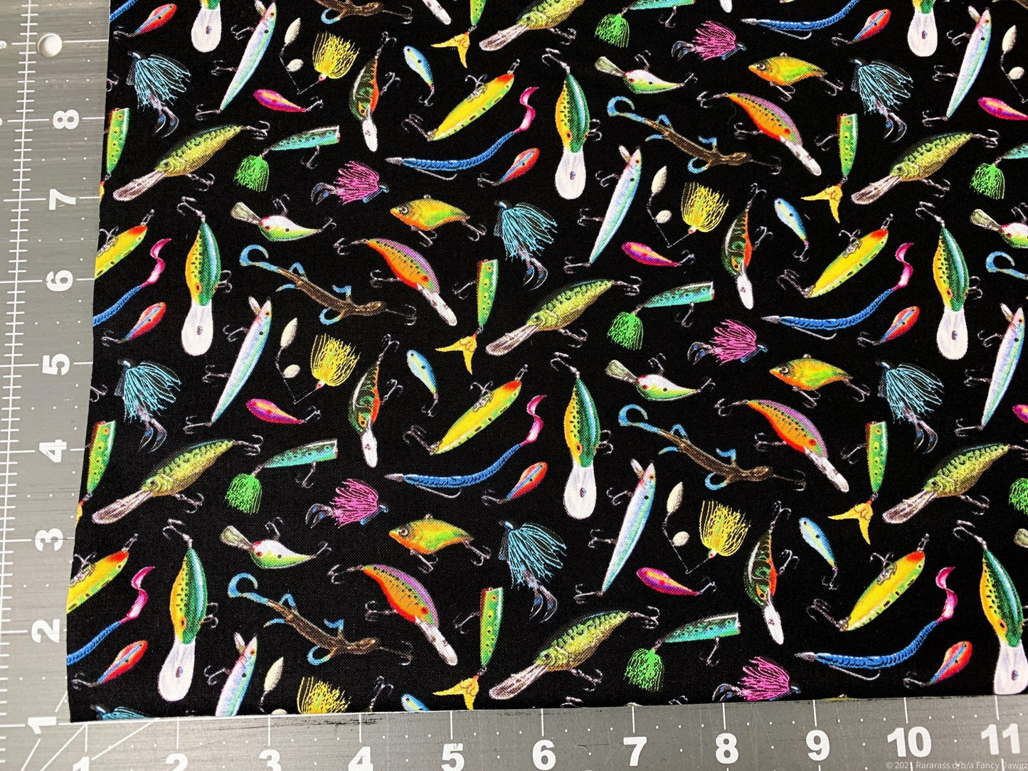 Fishing lure fabric 5002 Tight Lines fish cotton fabric - Mary Jo Fabrics