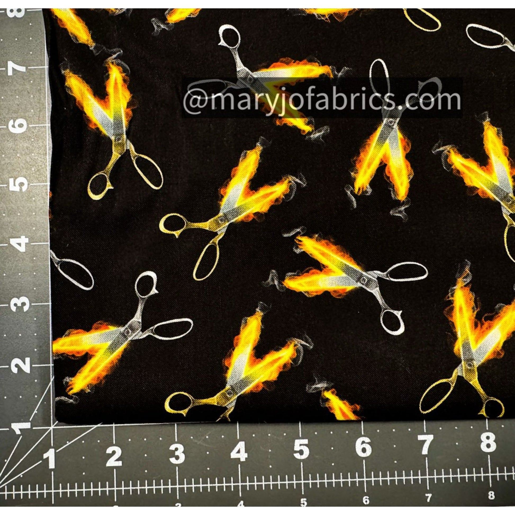 Flaming Scissors Cotton Fabric C8486 Black Fire - Mary Jo Fabrics