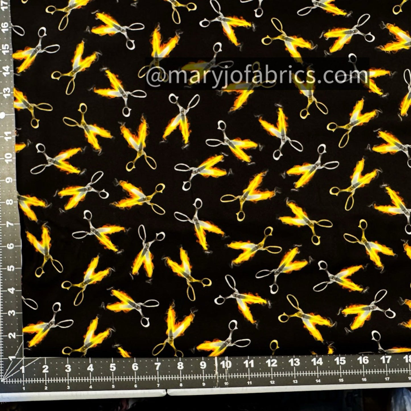 Flaming Scissors Cotton Fabric C8486 Black Fire - Mary Jo Fabrics