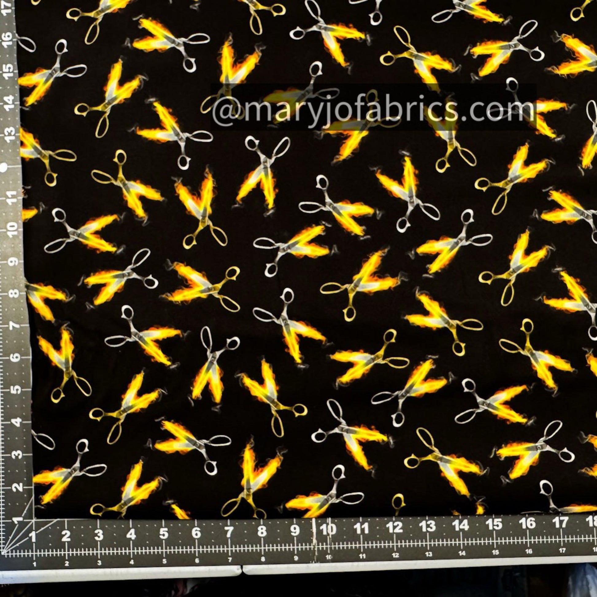 Flaming Scissors Cotton Fabric C8486 Black Fire - Mary Jo Fabrics