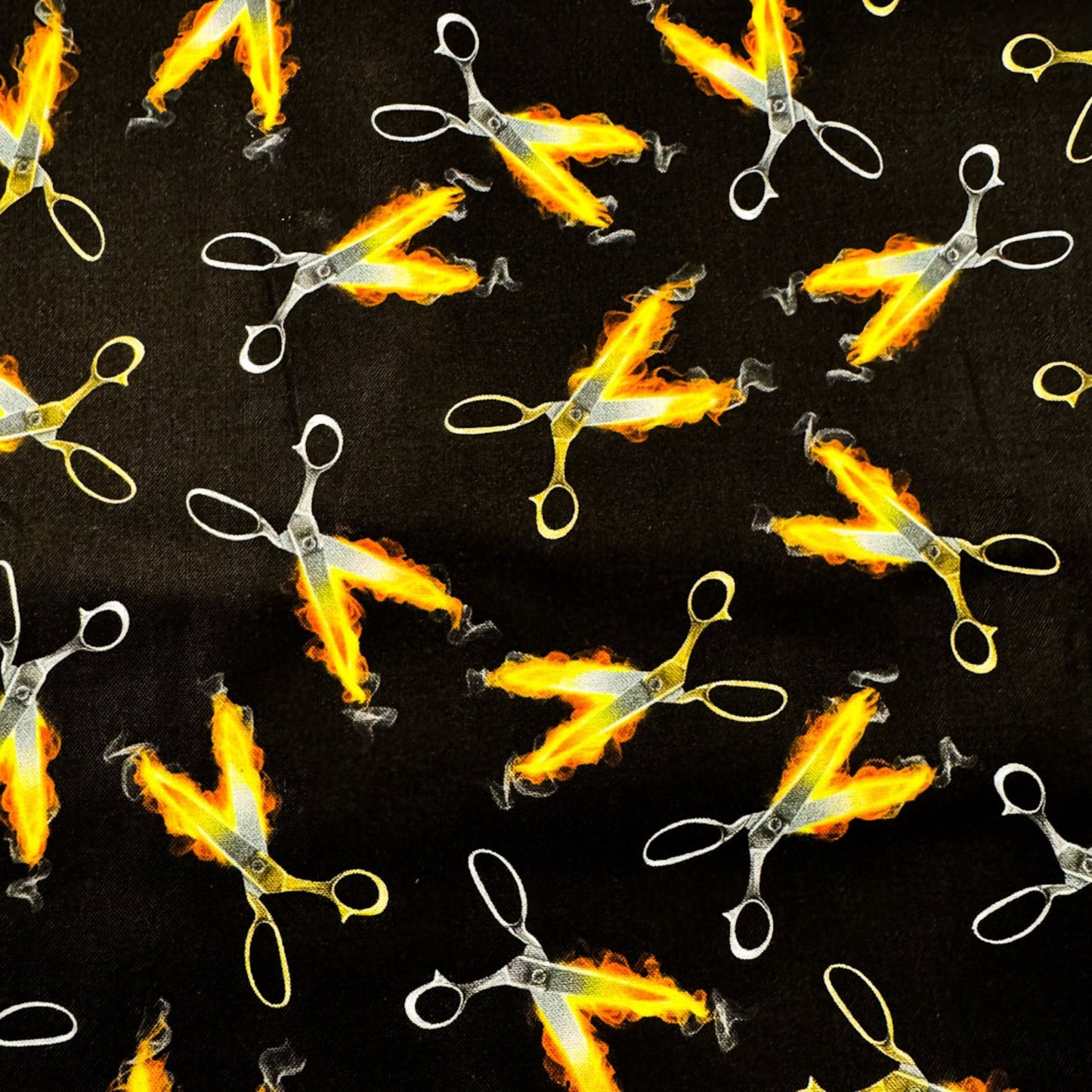 Flaming Scissors Cotton Fabric C8486 Black Fire - Mary Jo Fabrics
