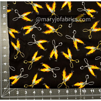 Flaming Scissors Cotton Fabric C8486 Black Fire - Mary Jo Fabrics