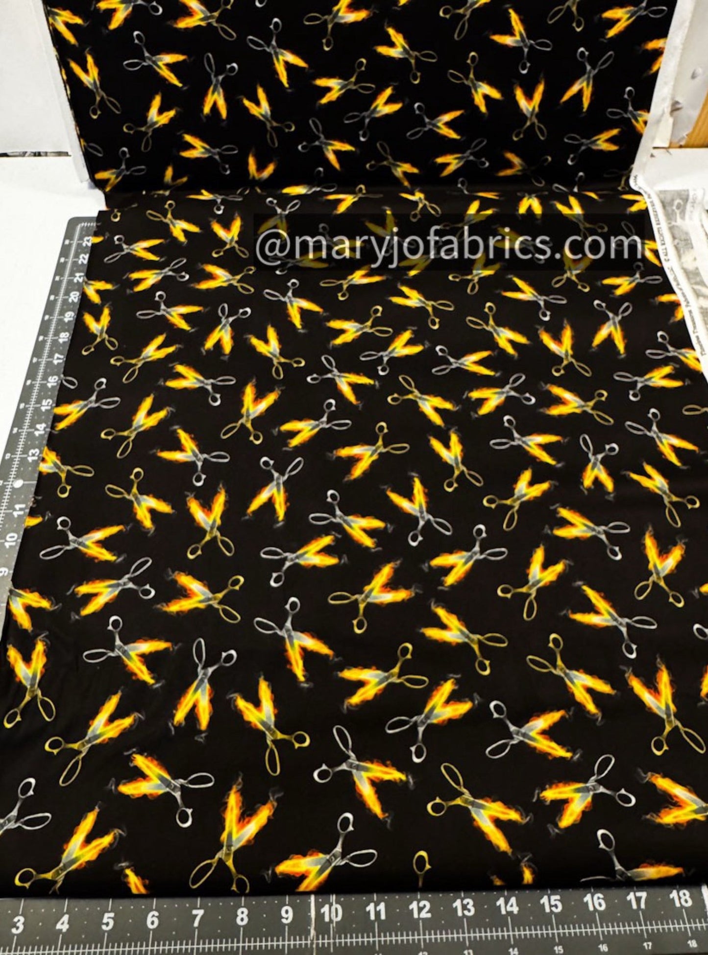 Flaming Scissors Cotton Fabric C8486 Black Fire - Mary Jo Fabrics