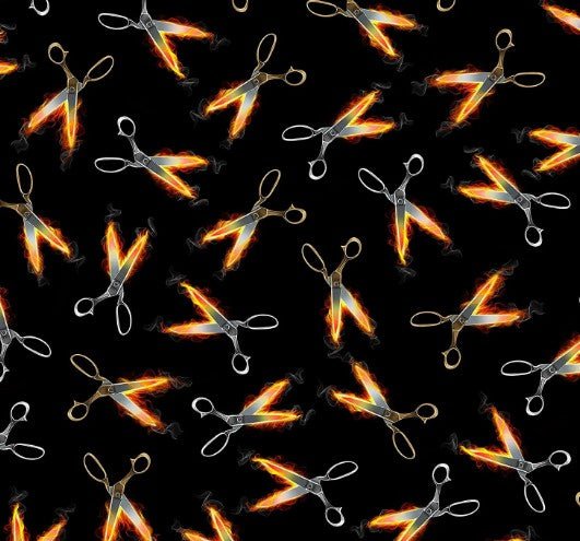 Flaming Scissors Cotton Fabric C8486 Black Fire - Mary Jo Fabrics