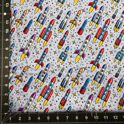 Flying Rockets FLANNEL DX5316 Up and Away Rocket - Mary Jo Fabrics
