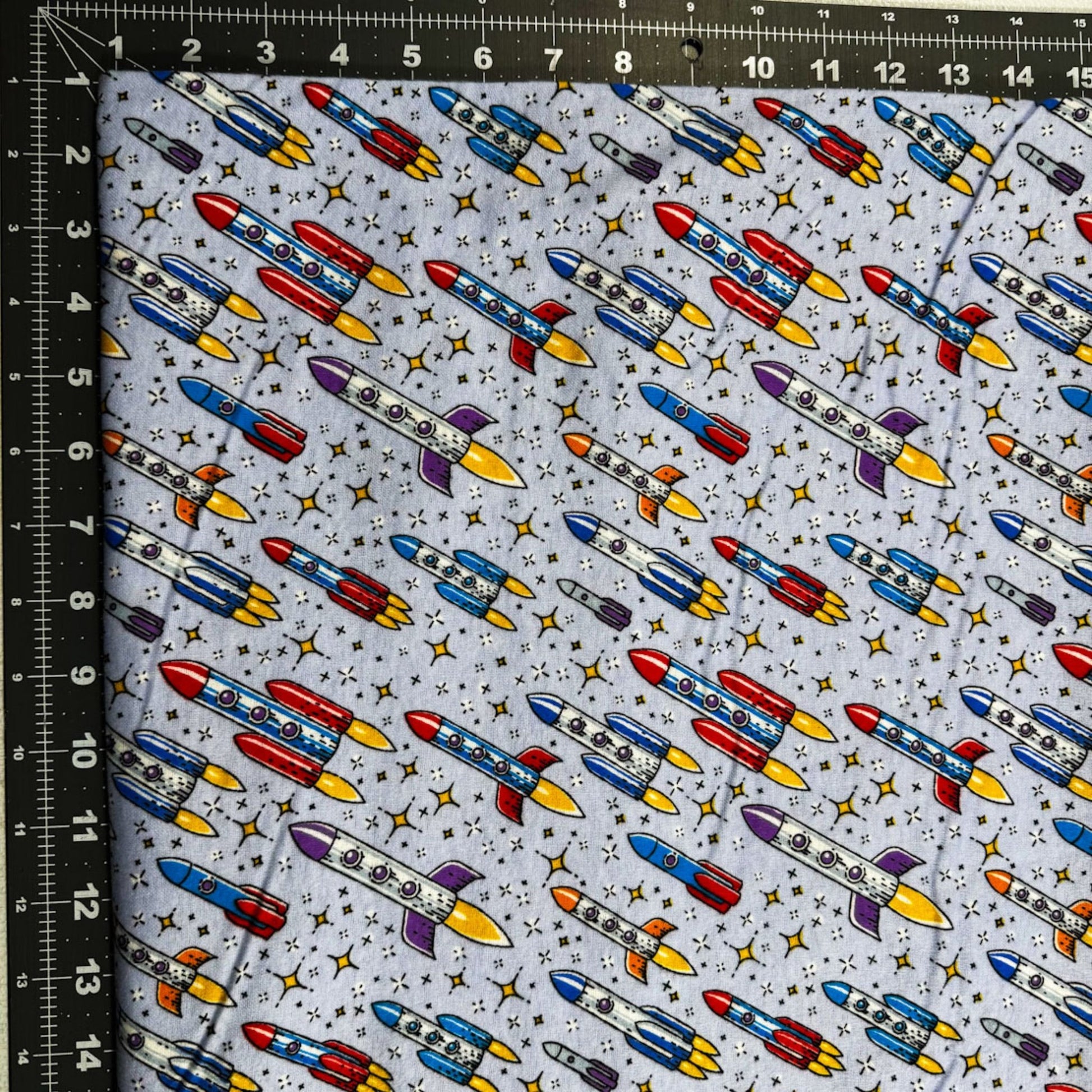 Flying Rockets FLANNEL DX5316 Up and Away Rocket - Mary Jo Fabrics