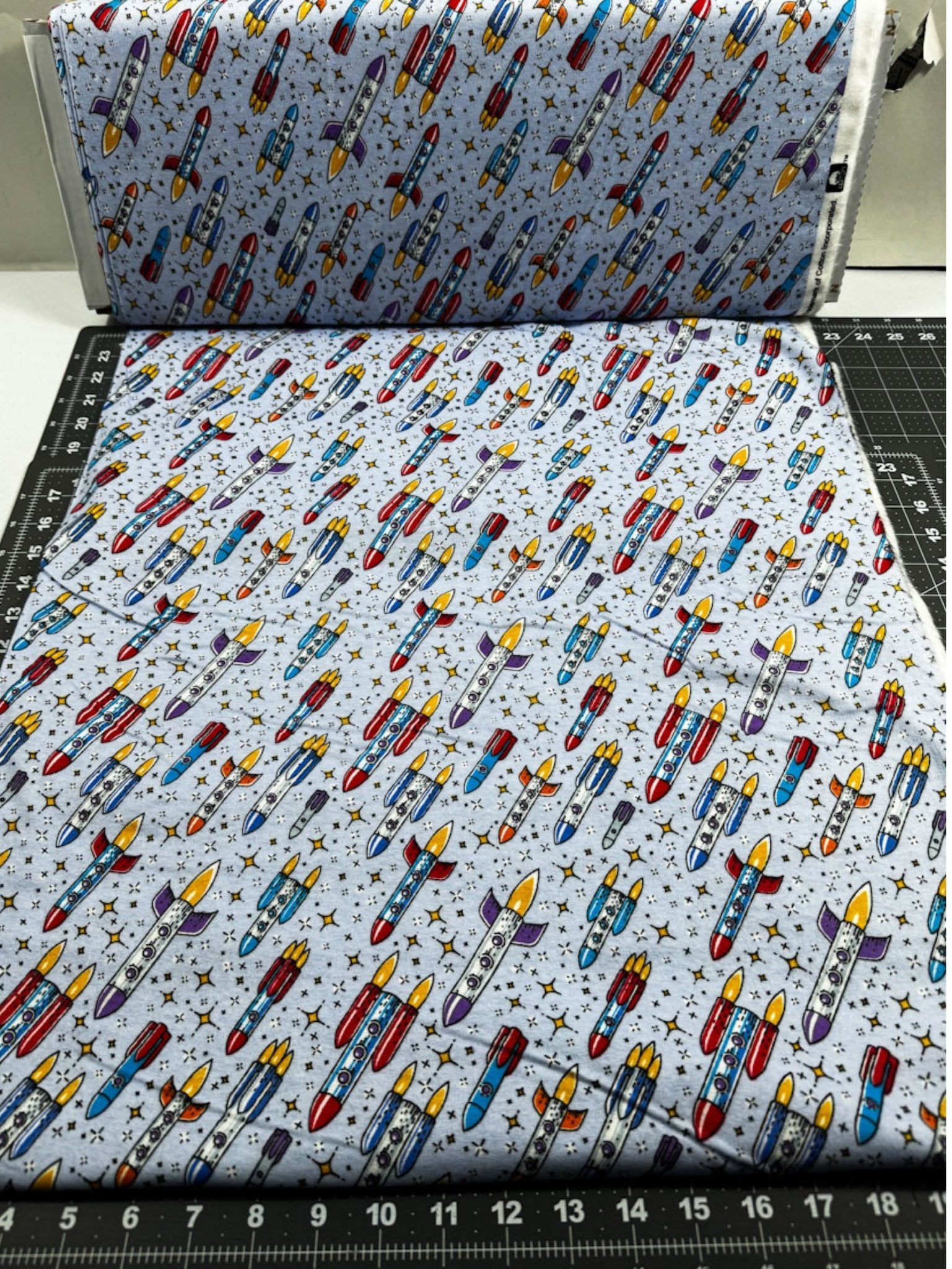 Flying Rockets FLANNEL DX5316 Up and Away Rocket - Mary Jo Fabrics