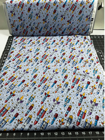 Flying Rockets FLANNEL DX5316 Up and Away Rocket - Mary Jo Fabrics