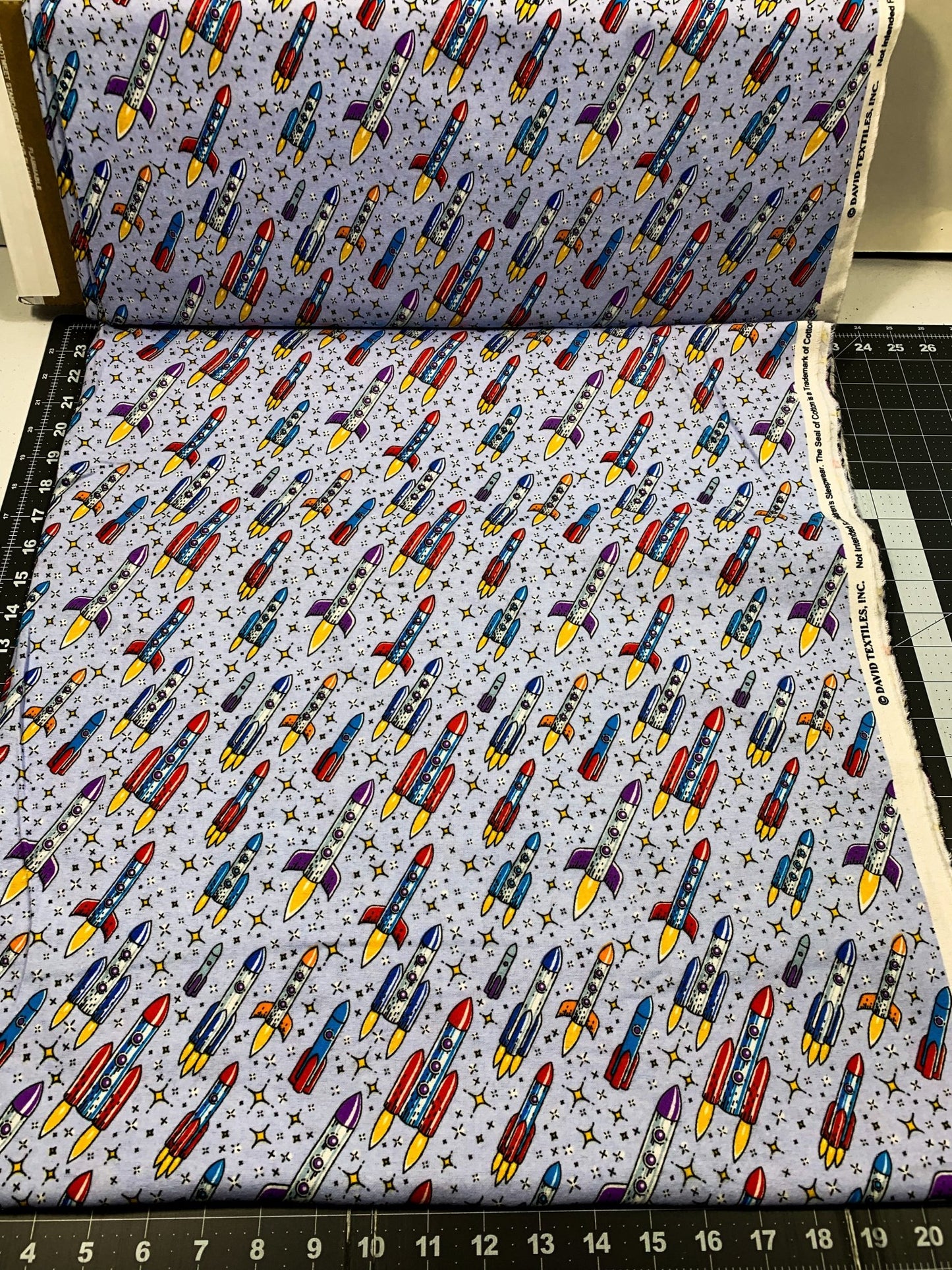 Flying Rockets FLANNEL DX5316 Up and Away Rocket - Mary Jo Fabrics