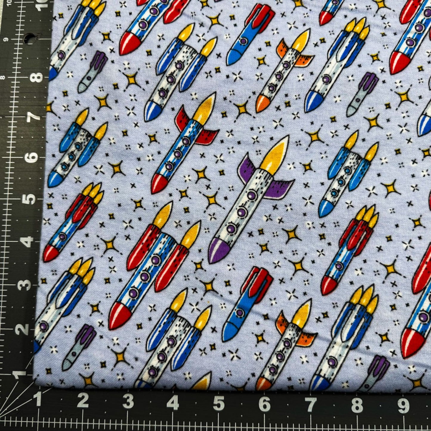 Flying Rockets FLANNEL DX5316 Up and Away Rocket - Mary Jo Fabrics