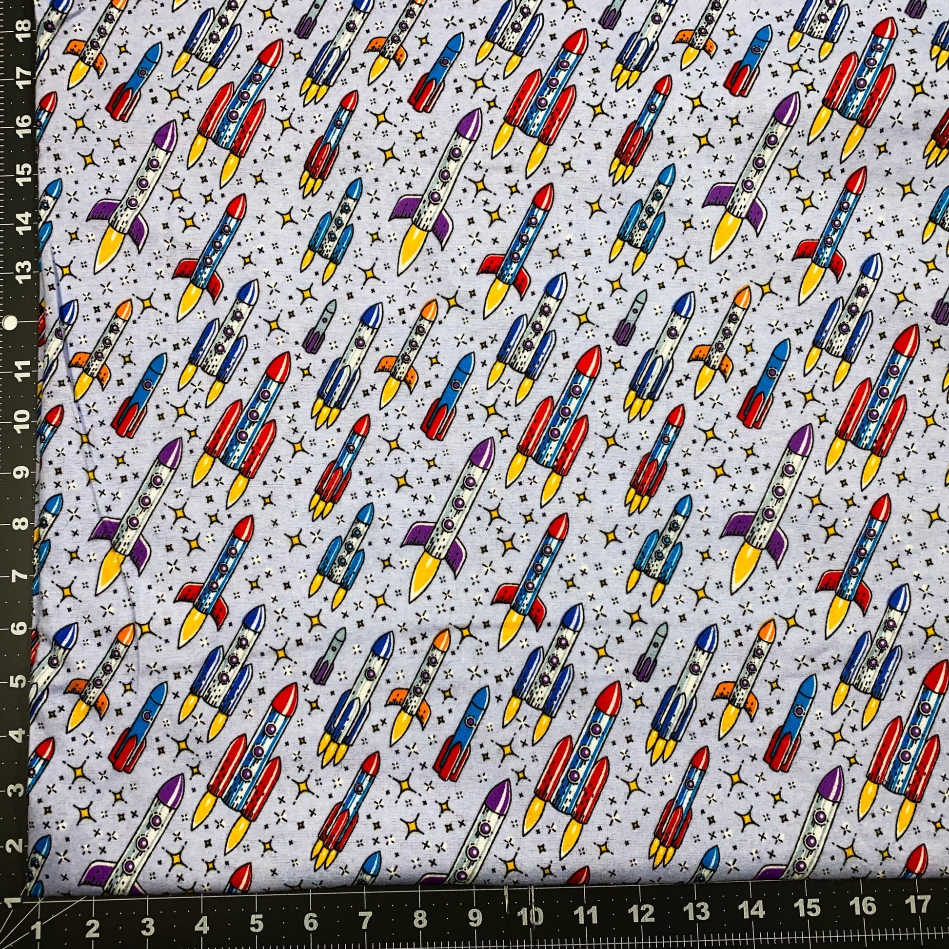 Flying Rockets FLANNEL DX5316 Up and Away Rocket - Mary Jo Fabrics