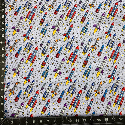 Flying Rockets FLANNEL DX5316 Up and Away Rocket - Mary Jo Fabrics