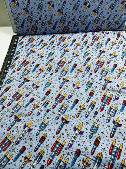 Flying Rockets FLANNEL DX5316 Up and Away Rocket - Mary Jo Fabrics