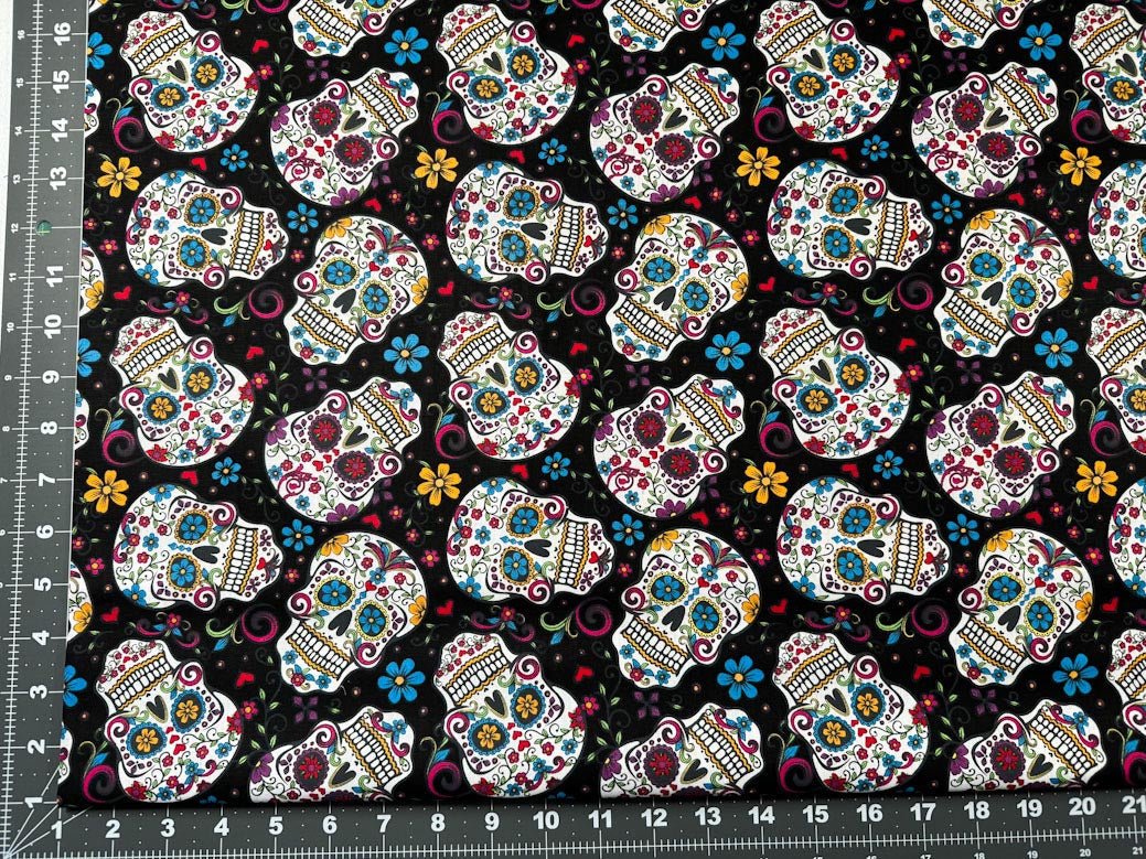 Folkloric Skulls fabric DT28882C skull cotton fabric - Mary Jo Fabrics