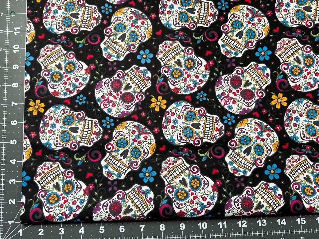 Folkloric Skulls fabric DT28882C skull cotton fabric - Mary Jo Fabrics