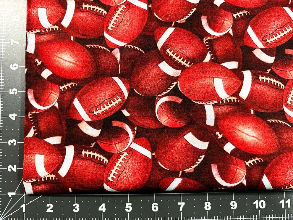 Footballs fabric 130 Brown football sports fabric - Mary Jo Fabrics