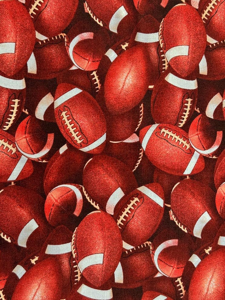 Footballs fabric 130 Brown football sports fabric - Mary Jo Fabrics