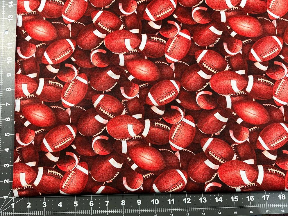 Footballs fabric 130 Brown football sports fabric - Mary Jo Fabrics