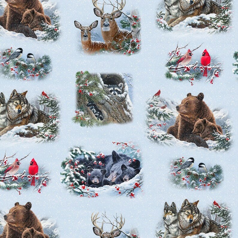 Forest Animals fabric 9813 snow winter companions - Mary Jo Fabrics