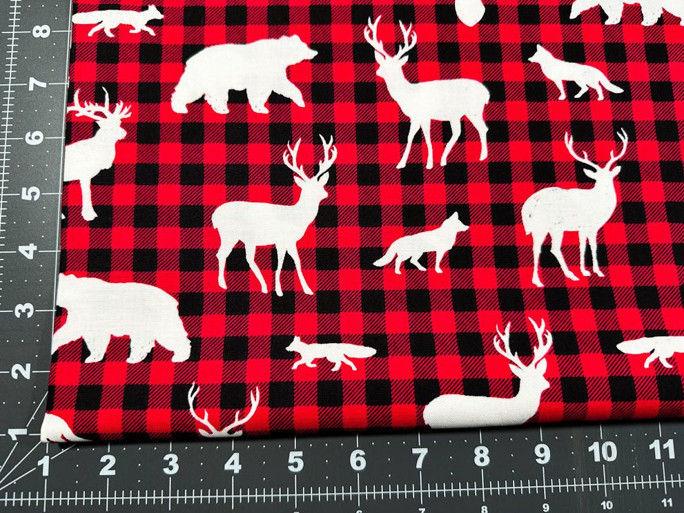 Fox deer and bear plaid fabric 5876 Winter fabric - Mary Jo Fabrics