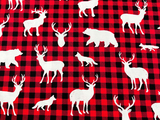 Fox deer and bear plaid fabric 5876 Winter fabric - Mary Jo Fabrics