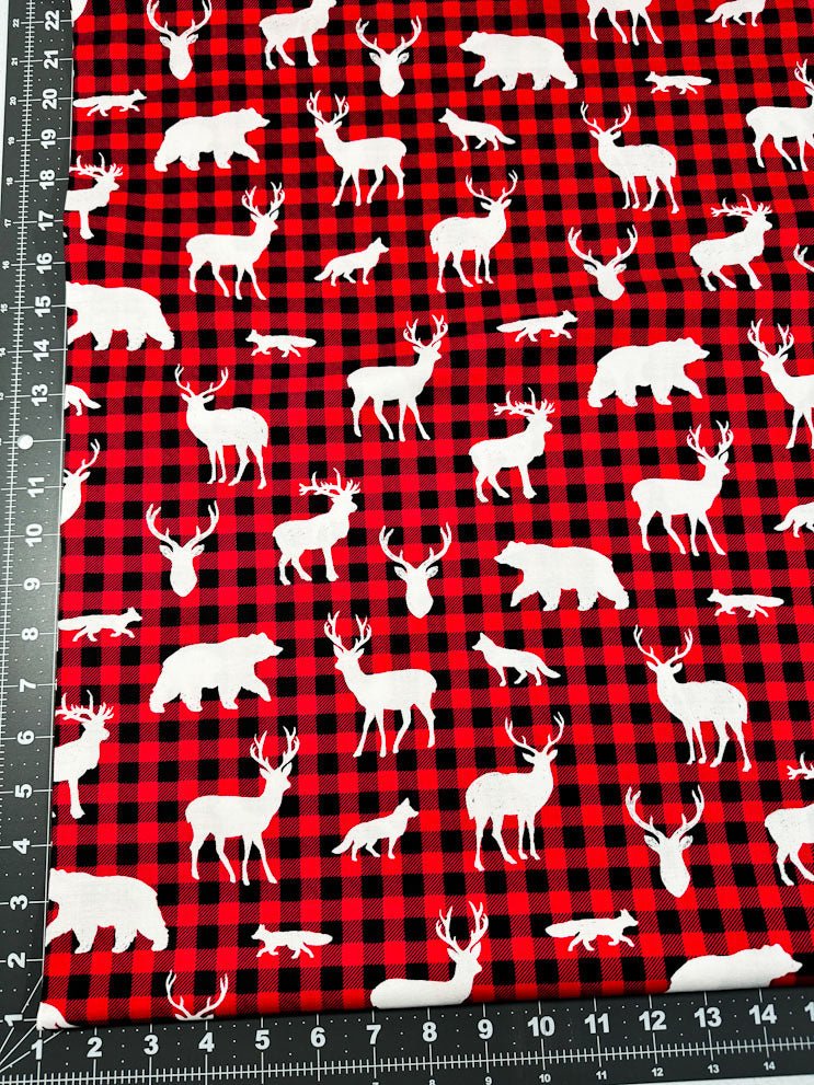 Fox deer and bear plaid fabric 5876 Winter fabric - Mary Jo Fabrics