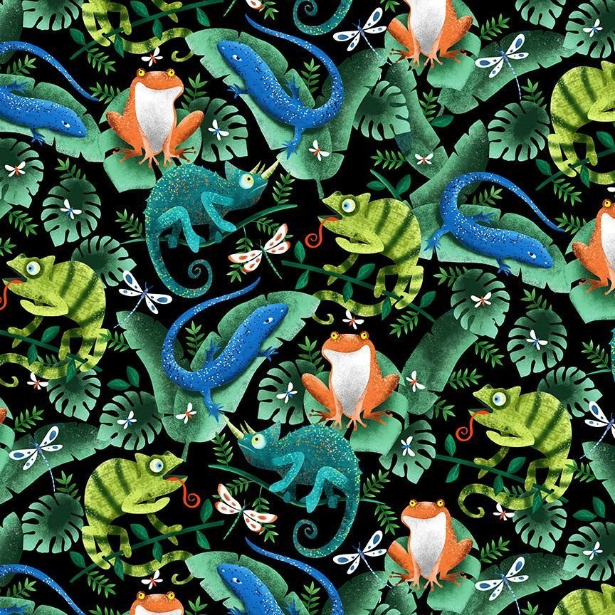 Frog Lizard fabric Bug CD3335 Tropical Creatures - Mary Jo Fabrics