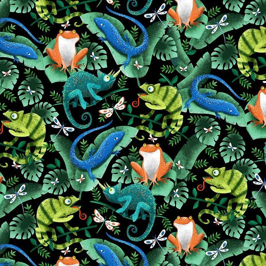 Frog Lizard fabric Bug CD3335 Tropical Creatures - Mary Jo Fabrics