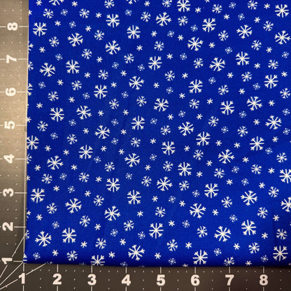 Frosty Flakes White Snowflake fabric Royal Blue Cotton - Mary Jo Fabrics