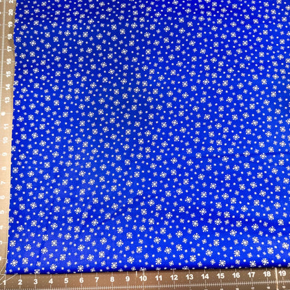 Frosty Flakes White Snowflake fabric Royal Blue Cotton - Mary Jo Fabrics
