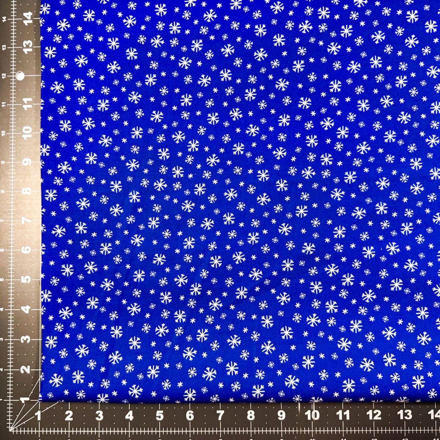 Frosty Flakes White Snowflake fabric Royal Blue Cotton - Mary Jo Fabrics