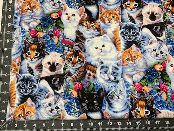 Garden Kitten fabric Cat cotton fabric Animal Love - Mary Jo Fabrics