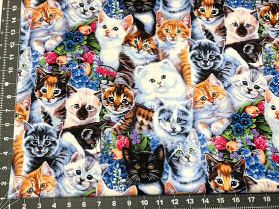 Garden Kitten fabric Cat cotton fabric Animal Love - Mary Jo Fabrics