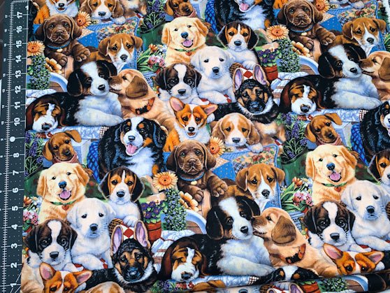 Garden puppies fabric 3167 puppy dog cotton fabric - Mary Jo Fabrics