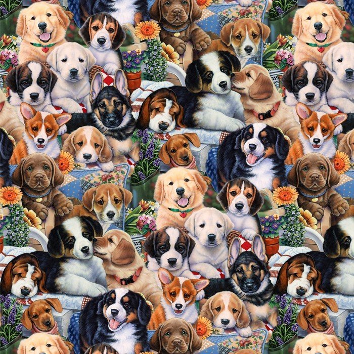 Garden puppies fabric 3167 puppy dog cotton fabric - Mary Jo Fabrics