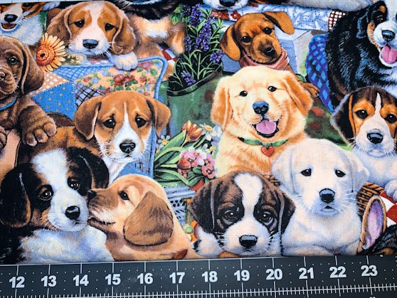 Garden puppies fabric 3167 puppy dog cotton fabric - Mary Jo Fabrics