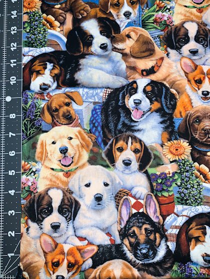 Garden puppies fabric 3167 puppy dog cotton fabric - Mary Jo Fabrics