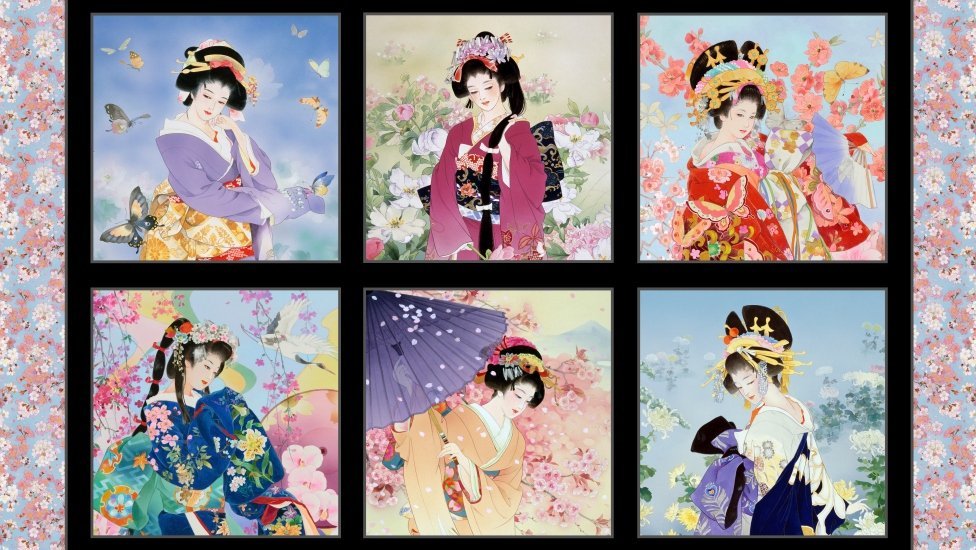 Geisha Girl Japanese fabric 11 inch square block - Mary Jo Fabrics