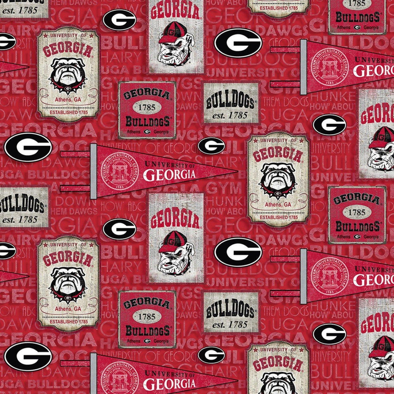 Georgia fabric GA - 1267 Pennant Georgia Bulldogs UGA fabric - Mary Jo Fabrics