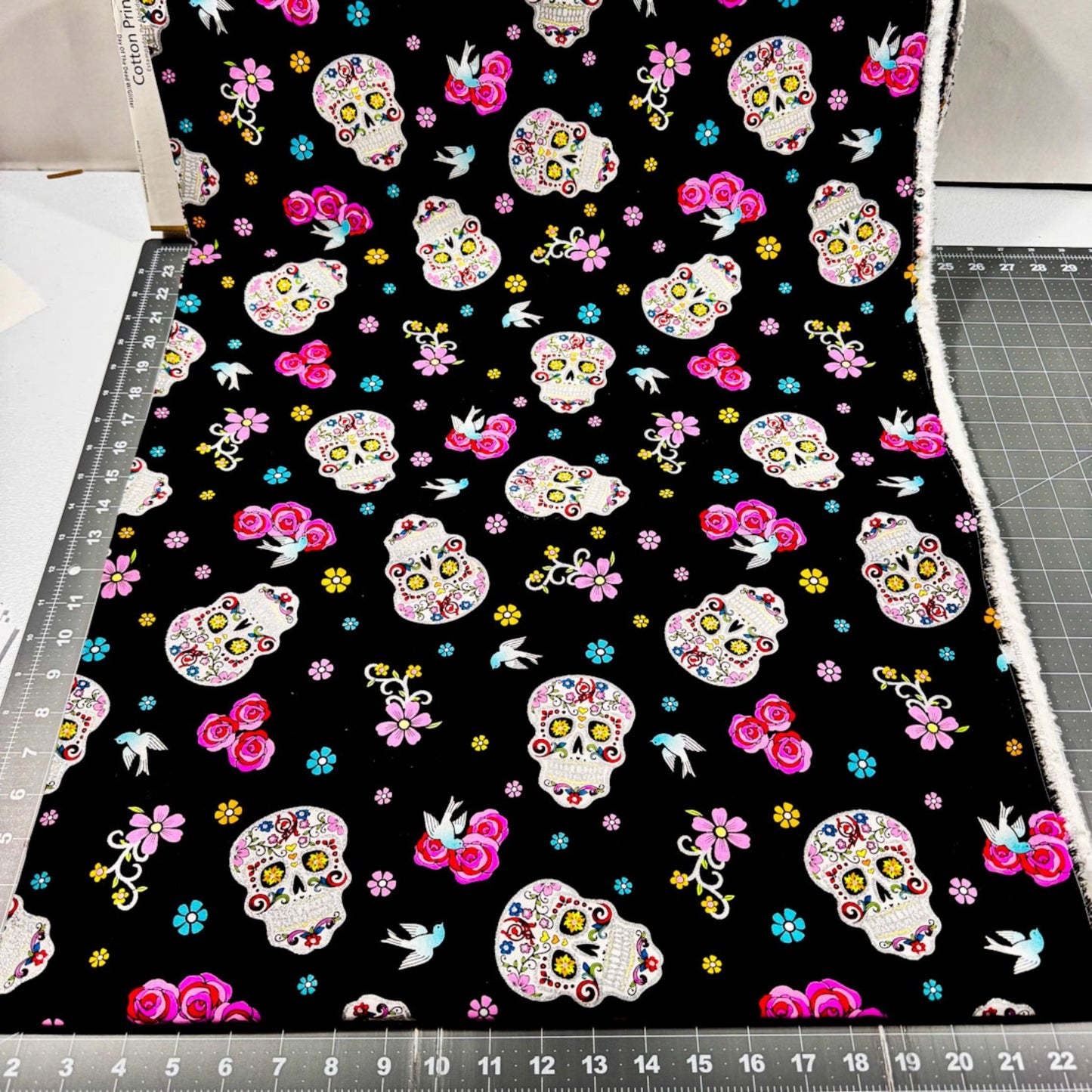 Girl Day of the Dead Skull fabric DT51957C1 Silver Glitter Skulls - Mary Jo Fabrics