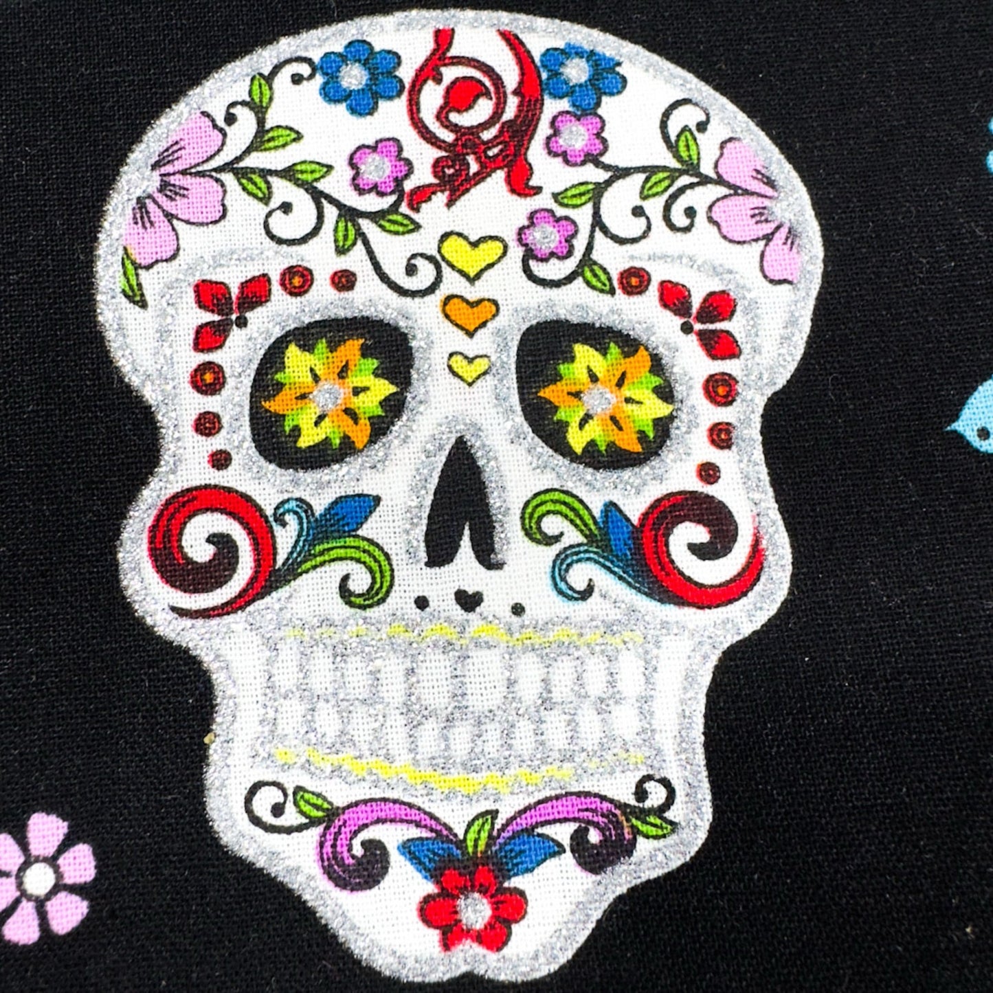 Girl Day of the Dead Skull fabric DT51957C1 Silver Glitter Skulls - Mary Jo Fabrics