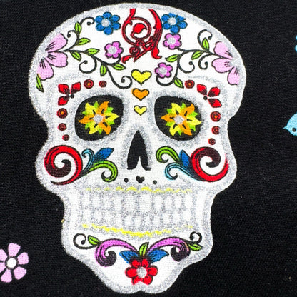 Girl Day of the Dead Skull fabric DT51957C1 Silver Glitter Skulls - Mary Jo Fabrics